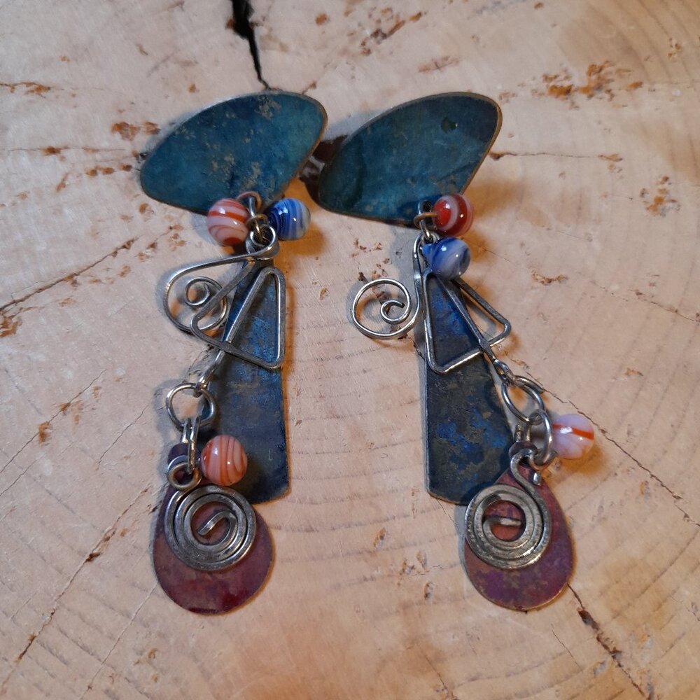 Funky Artisanal Dangle  Earrings Boho Rustic